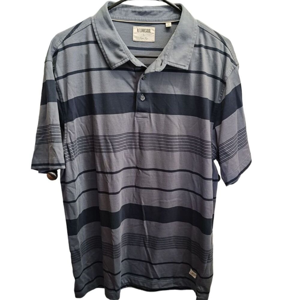 Linksoul Shirt Blue Polo Short Sleeve Striped Tempus Fugit Golf size Large